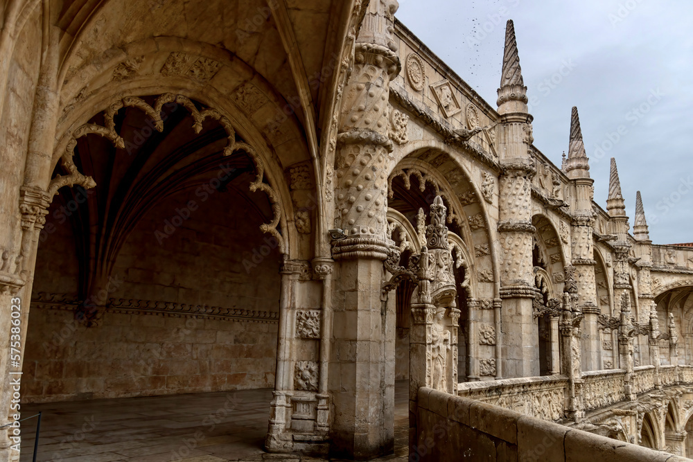 Courtyard cloisters of Jeronimos Monastery in Belem Portugal