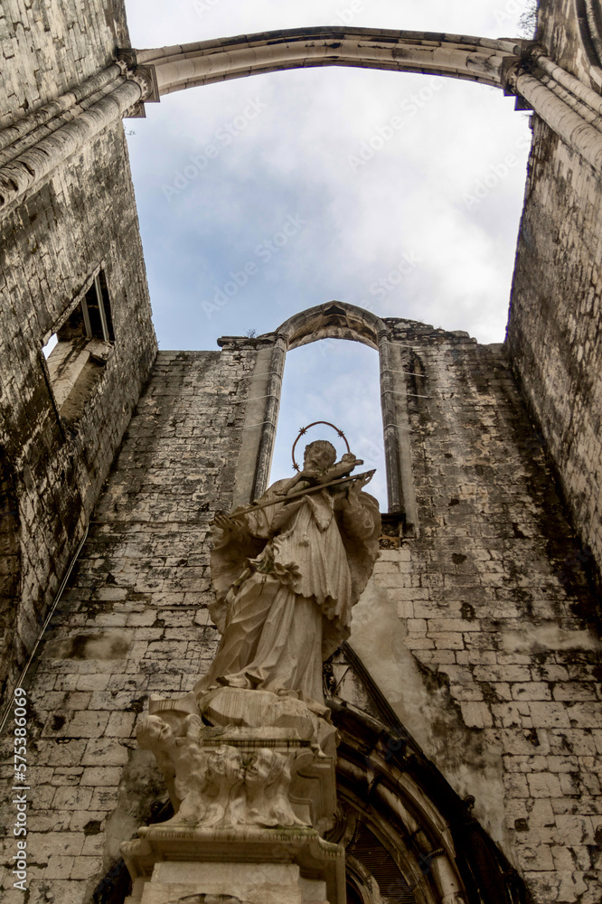 Statue of St. Joao Nepomuceno Carmo Convent in Lisbon Portugal