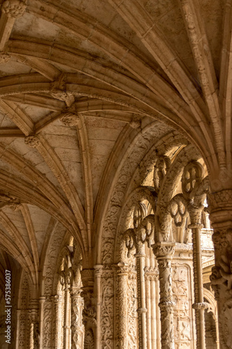 Courtyard cloisters of Jeronimos Monastery in Belem Portugal