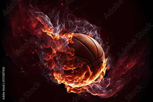 basketball ball in fire. Generative Ai © Mukhlesur