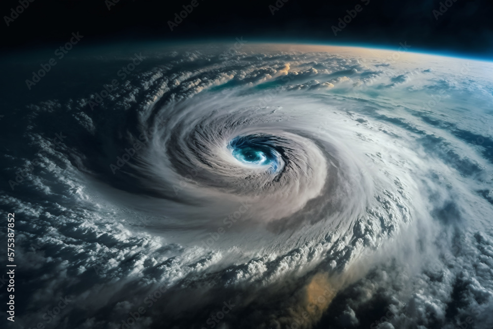 tropical storm, hurricane or typhoon over ocean. view from space. generative AI