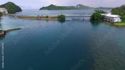 Seascape of Koror island in Palau. Malakal Bridge and Long Island Park in Background photo