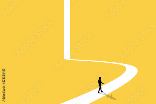 Businesswoman follow a path for business. opportunities. visionary leadership different business routes. Symbol of ambition, motivation and long road ahead