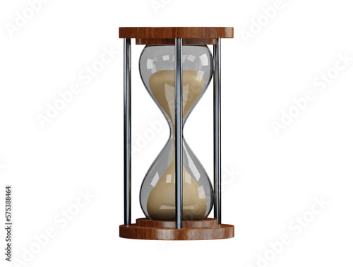 A hourglass with a wooden frame and the word time on it