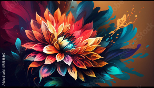 Beautiful abstract colorful flower design illustration painting. Generative AI