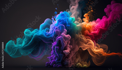 multi-colored smoke on a black background. Generative AI