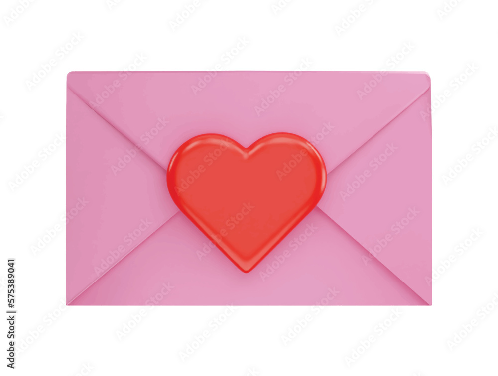 A pink envelope with a heart on it and a red heart on the top with 3d vector icon illustration A pink envelope with a heart on it and a red heart on the top with 3d vector icon illustration