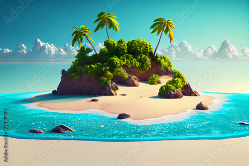 Summer beach vacation scene with blue background.