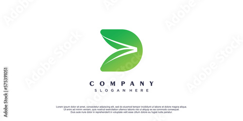 Letter D logo with nature concept design and unique element premium vector