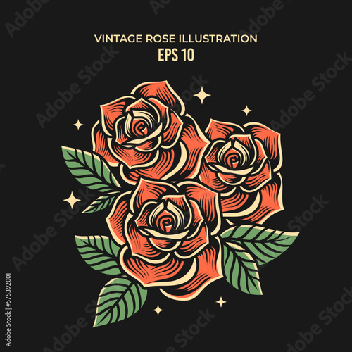 hand drawn vintage roses illustration