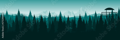 morning mountain hill forest silhouette vector illustration good for travel design, wallpaper, banner, background,  web banner, ads banner, tourism banner, wallpaper, and background template
