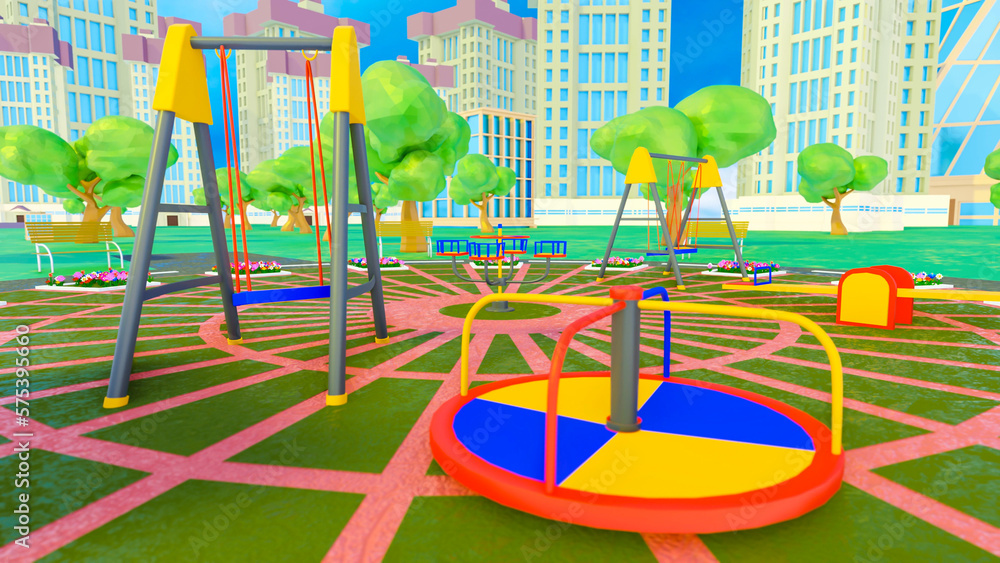 stylized 3D model of a playground. 3d render illustration