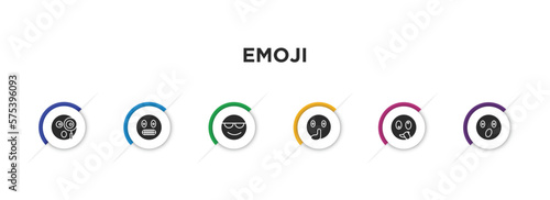 emoji filled icons with infographic template. glyph icons such as curious emoji, nervous emoji, cool quiet stupid surprised vector.