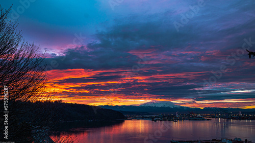 Sunrise over Mt. Rainier and Port of Tacoma © Andrew