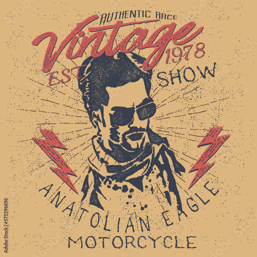 Motorcyclist old posters.Vintage Style man vector.