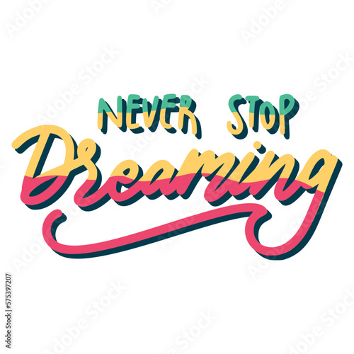 Never Stop Dreaming Sticker. Motivation Word Lettering Stickers