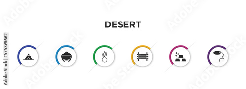 desert filled icons with infographic template. glyph icons such as wigwam, mine, noose, paddock, ingots, lasso vector.