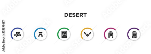 desert filled icons with infographic template. glyph icons such as holster, carriage, wanted, fennec, pharaoh, cleopatra vector.