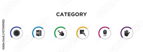category filled icons with infographic template. glyph icons such as circle, word, pointer, select, scroll, hold vector.