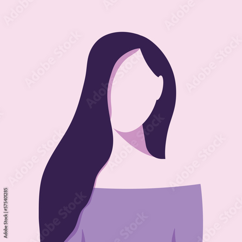 Portrait of a beautiful girl in purple-pink tones in the style of Faceless