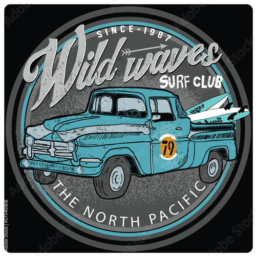 Van Surf Illustration, t-shirt graphics, vectors, typography