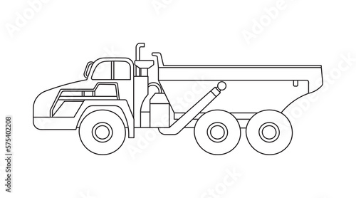 Hand drawn Vector illustration color children articulated dump truck construction machine clipart