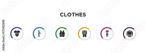 clothes filled icons with infographic template. glyph icons such as baby grow, cravat, waistcoat, dinner jacket, tracksuit, pullover vector.