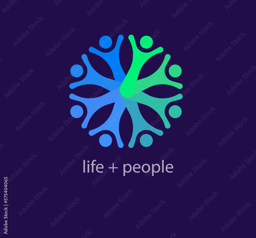 Life logo from unique circular people. Modern color transitions. Health and community cycle logo template. vector. Life logo from unique circular people. Modern color transitions. Health and community cycle logo template. vector.