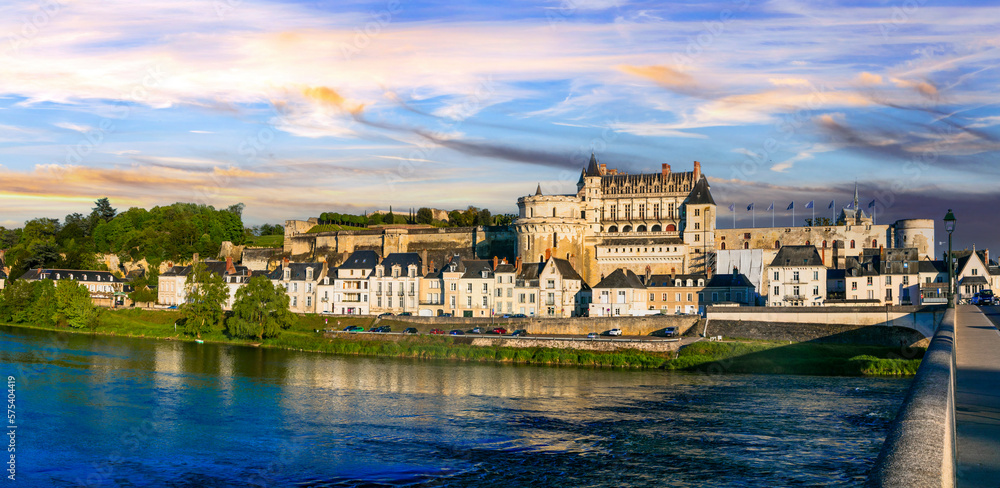 Great medieval castles and historical towns of France- Chateau Amboise, Loire valley river