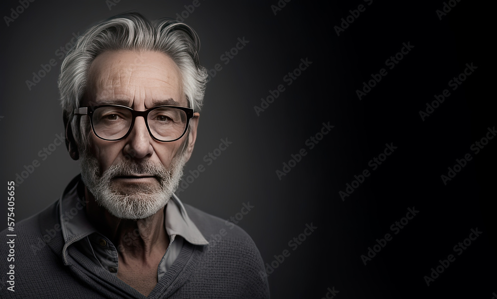 Portrait of a senior man wth an attentive expression on a dark background. Generative AI Portrait of a senior man wth an attentive expression on a dark background. Generative AI