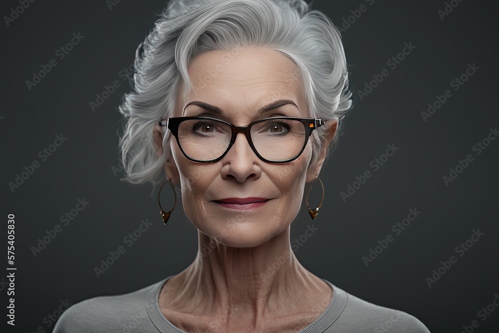 Portrait of a senior woman wth an attentive expression on a dark background. Generative AI Portrait of a senior woman wth an attentive expression on a dark background. Generative AI