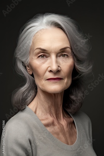 Portrait of a senior woman wth an attentive expression on a dark background Fototapet