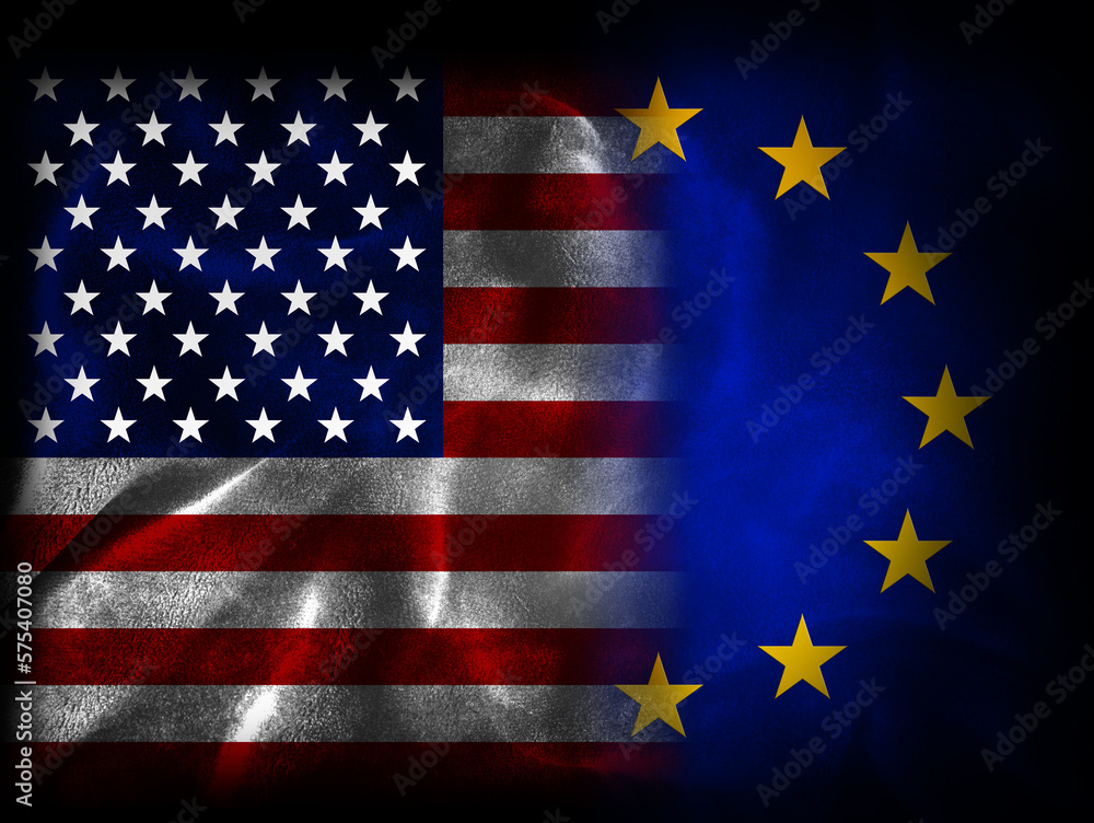 USA vs European Union flags illustration representing tensions, economic and political war between Europe and the United States of America USA vs European Union flags illustration representing tensions, economic and political war between Europe and the United States of America