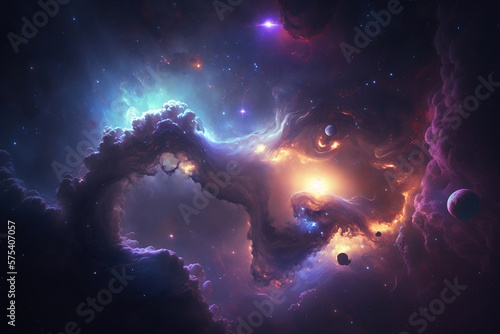 Sun and Nebula Cosmic Wallpaper Generative AI