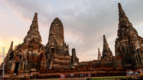 ruins of Wat Chaiwatthanaram in Ayutthaya, Thailand photo