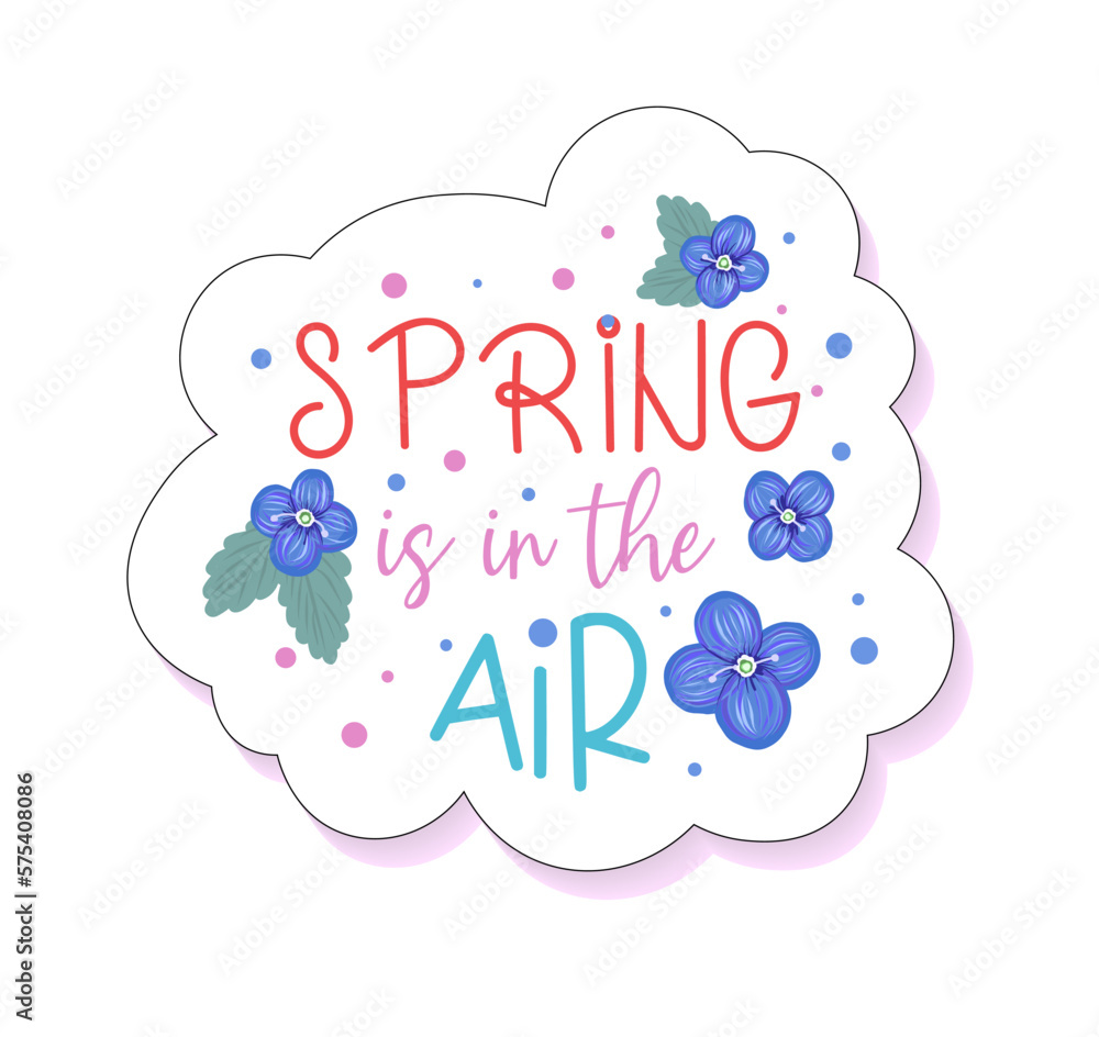 Spring is in air. sticker small blue flowers. spring flowers hyacinth. cute cartoon stickers.