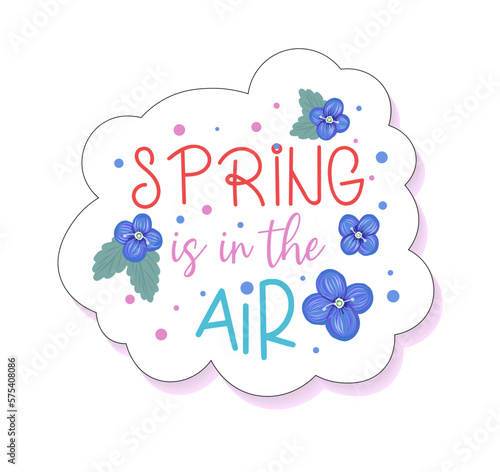 Spring is in air. sticker small blue flowers. spring flowers hyacinth. cute cartoon stickers.