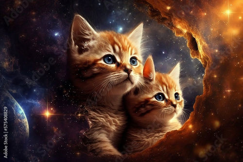 Kittens in Space Wallpaper Generative AI