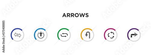 arrows filled icons with infographic template. glyph icons such as transfer, enter up, looping arrow, u turn arrow, repeat, right arrow curved vector.