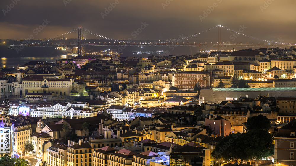 Panoramic view at the nightlights in city of Lisbon. Portugal Panoramic view at the nightlights in city of Lisbon. Portugal