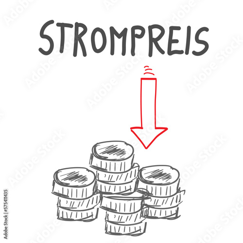 Strompreis sinkt fällt Skizze Grafik Abbildung Zeichnung Text