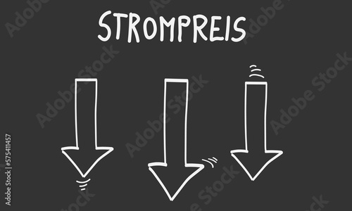 Strompreis fällt Pfeil sinkt Kreide Tafel Grafik Abbildung