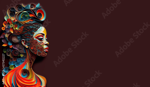 Abstract young woman in quilling art technique. Banner with copy space. Generative AI.