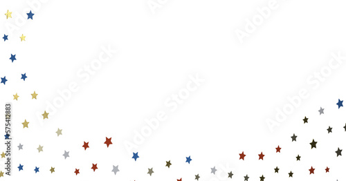 Festive background with confetti in the shape of stars in the color of the American flag. US independence day.