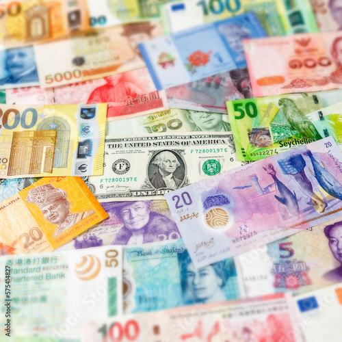 Money banknotes bill Euro Dollar currency background for travel pay paying finances square