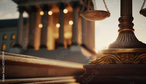 Foto Scales of Justice on background of Court Hall