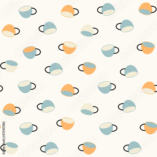 Vector seamless pattern with cups in doodle style. Good for kitchen textile, decoration, towel printing, wrapping paper