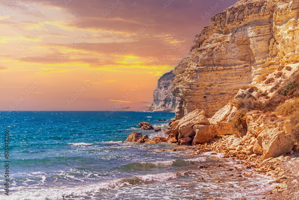 Obraz premium Golden Hour on Limassol's Coastline. Sailing into the Sunset: Nautical Charm