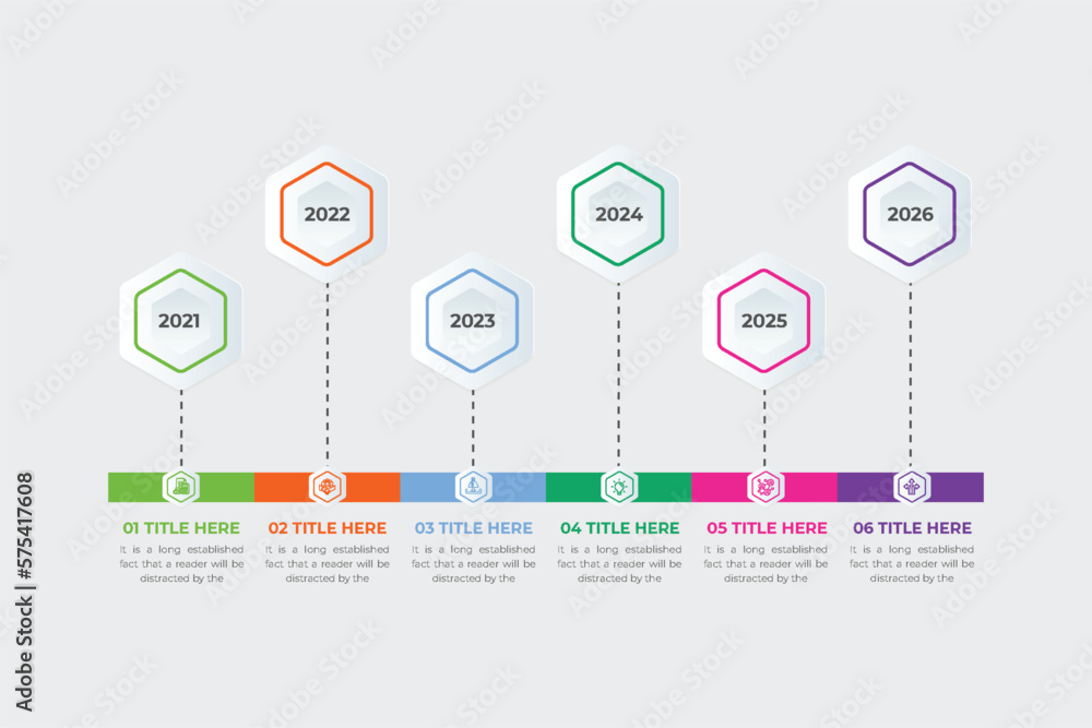 Business infographics timeline template vector with colorful geometric shapes. Integrated flowchart background. Business project and presentation process step graph chart design for office.