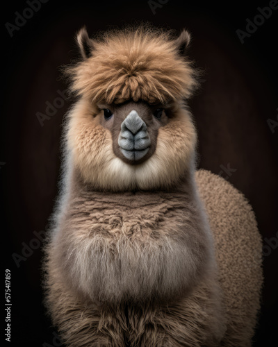 Alpaca Portrait-close up against a dark background Generative AI